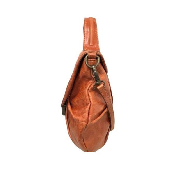 LAZZARI COGNAC ITALIAN LEATHER FLAP CRESENT CROSSBODY BAG - Picture 2 of 9